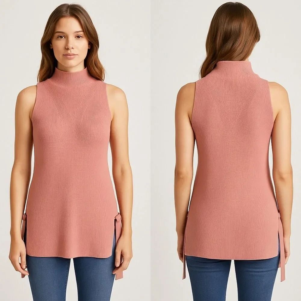One Grey Day Pink Mock Neck Sleeveless Wool Blend Knit Sweater Tunic Size Small - Picture 12 of 12